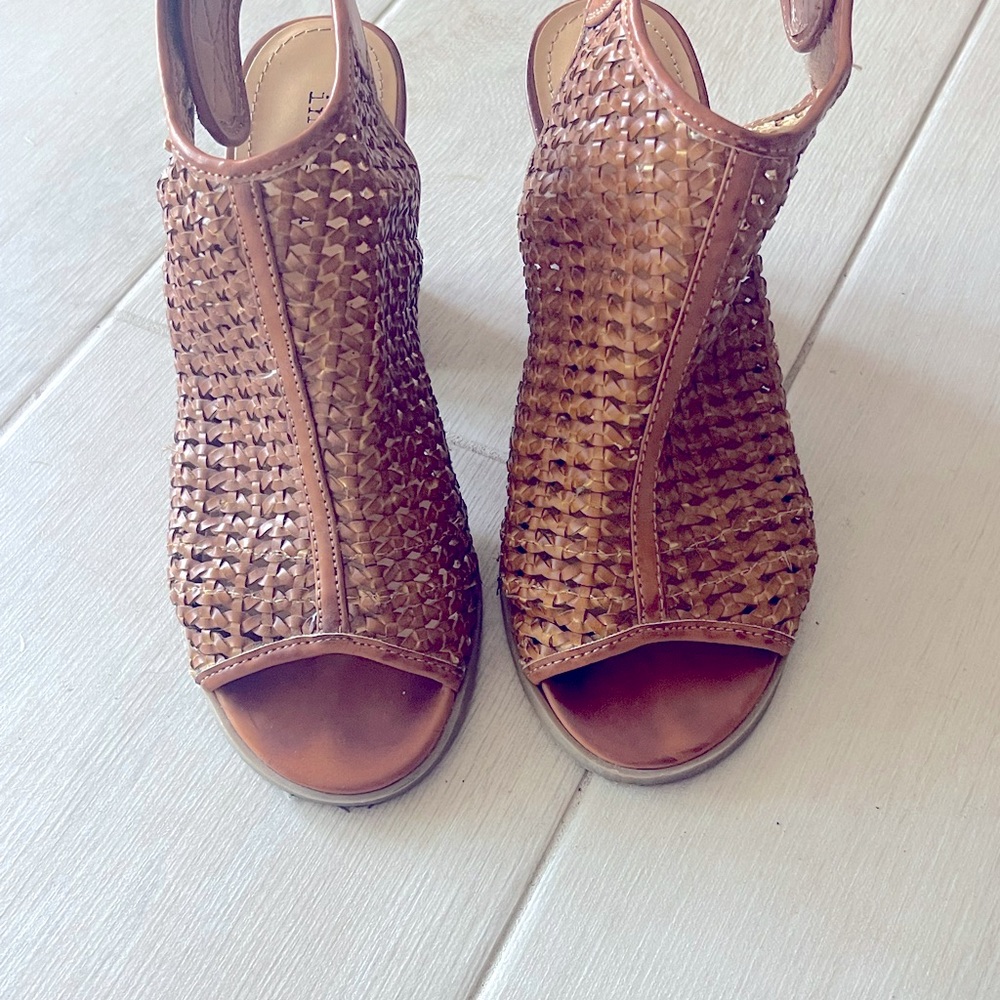 Chunky heels, braided shoes.